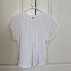 Athleta White Ribbed Short Sleeve Crew Tee